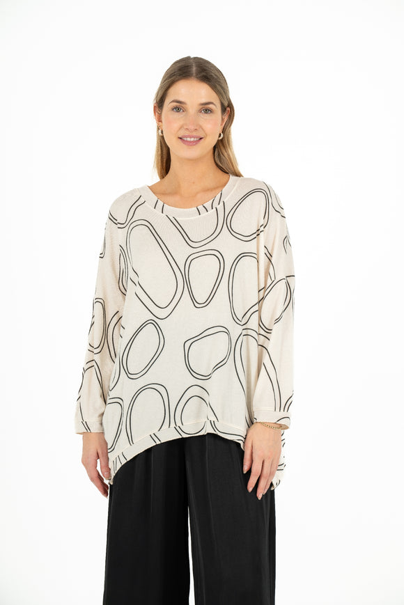 Printed Boat-Neck Top With Dropped Shoulder