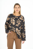 Crew-Neck Long Sleeve Printed Tunic With Side Slits