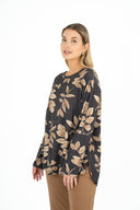 Crew-Neck Long Sleeve Printed Tunic With Side Slits