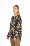 Crew-Neck Long Sleeve Printed Tunic With Side Slits