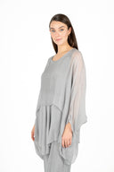 Scoop-Neck Woven Tunic With Long Sleeves