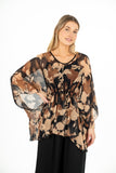 V-Neck Printed Tunic With Bat-Sleeves And Elastic Waistband