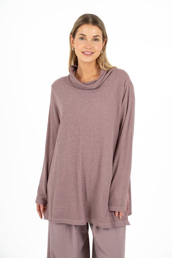 Cowl-Neck Long Sleeve Tunic With Flap Panels