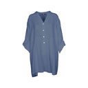 Violet gauze tunic for women with a button-up front, long sleeves, and a relaxed fit. Lightweight and breathable, perfect for casual wear, layering, and summer outfits.