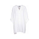 White gauze tunic for women with a button-up front, long sleeves, and a relaxed fit. Lightweight and breathable, perfect for casual wear, layering, and summer outfits.