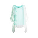 Tie-dye tunic for women with a flowy asymmetrical hem and sheer sleeves. Lightweight and stylish, perfect for layering, casual wear, or elegant evening outfits.