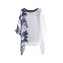 Tie-dye tunic for women with a flowy asymmetrical hem and sheer sleeves. Lightweight and stylish, perfect for layering, casual wear, or elegant evening outfits.