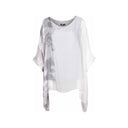 Tie-dye tunic for women with a flowy asymmetrical hem and sheer sleeves. Lightweight and stylish, perfect for layering, casual wear, or elegant evening outfits.