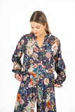 Printed Woven Tunic With Elastic Cuffs And V-Neckline