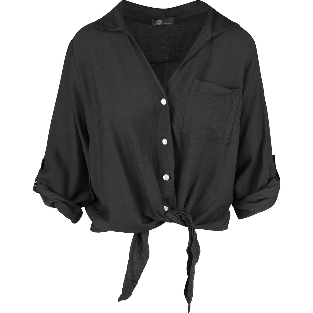 Woven Shirt With Self-Tie Detail And V-Neckline