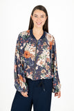 Printed Bomber Jacket With Gathered Collar Detailing