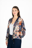 Printed Bomber Jacket With Gathered Collar Detailing