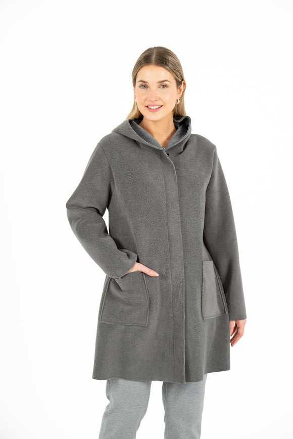 Double-Spacer Fleece Coat With Front Zipper And Hood