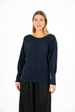 Boat-Neck Knit Sweater With Pointelle Detailing