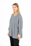 Wide-Neck Tunic Length Knit Sweater With 3/4 Sleeves