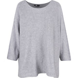 Wide-Neck Tunic Length Knit Sweater With 3/4 Sleeves