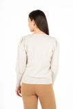 V-Neck Knit Sweater With Gathers At Sleeves