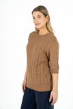 Crew-Neck Textured Sweater With Elbow Length Sleeves