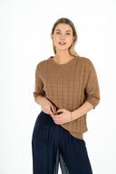 Crew-Neck Textured Sweater With Elbow Length Sleeves