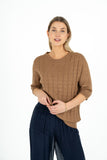 Crew-Neck Textured Sweater With Elbow Length Sleeves