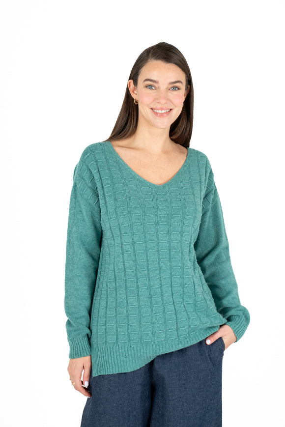 V-Neck Textured Sweater With Dropped Shoulder