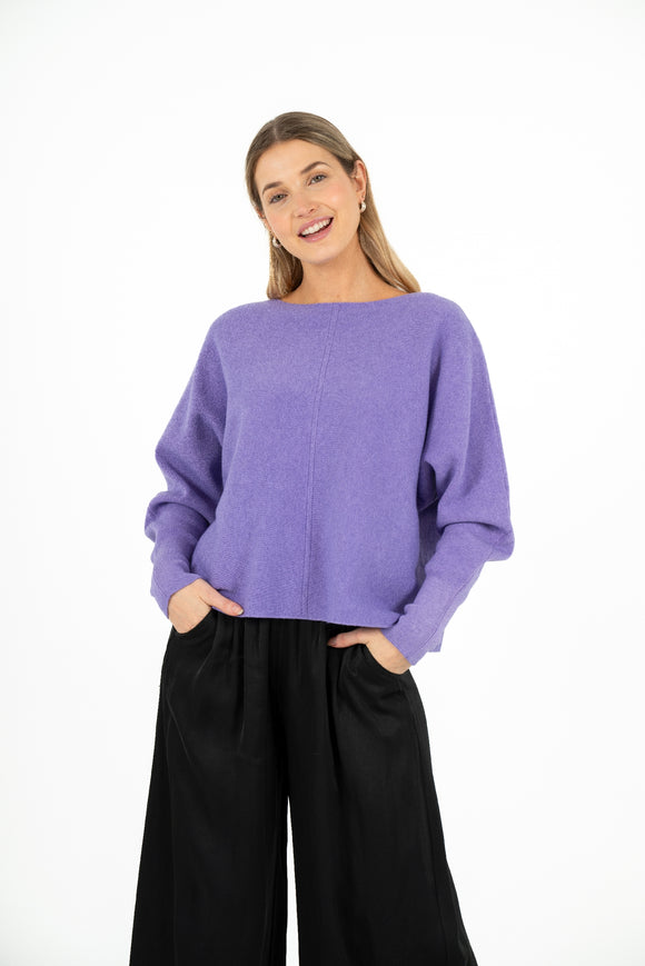 Oversized Double-Knit Boat-Neck Sweater With Bat-Sleeves