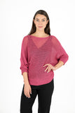 Knit Boat-Neck Sweater With 3/4 Length Sleeves