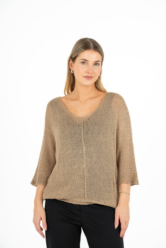 Knit V-Neck Sweater With Elbow Length Sleeves