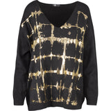 V-Neckline Sweater With Set-In Long Sleeves And Gold Foil Detailing