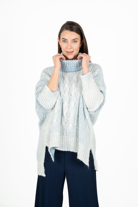 Oversized Turtle-Neck Sweater With Dropped Shoulder And Cable Knit Detail