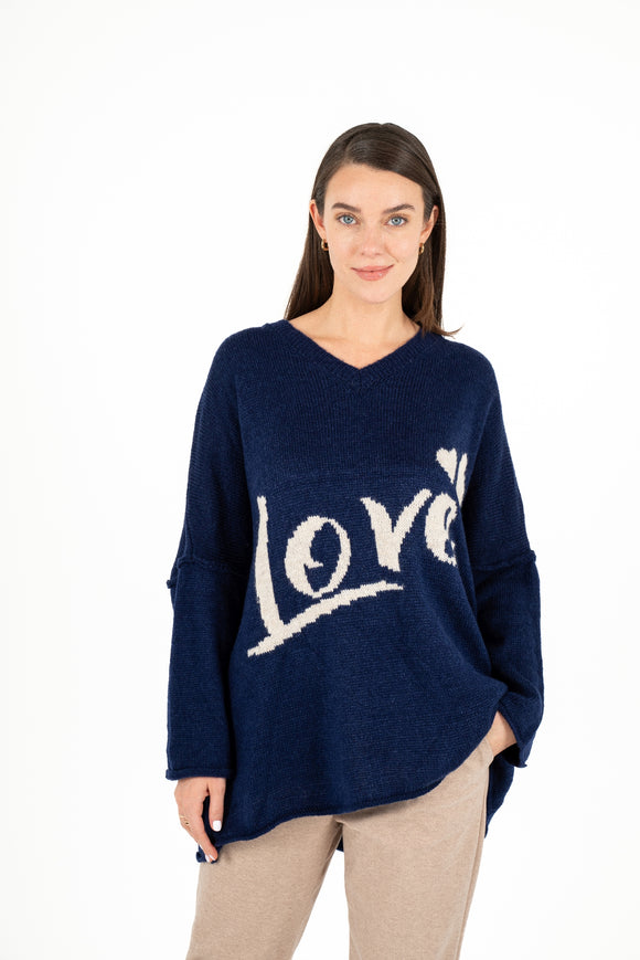 Love Oversized V-Neck Tunic Sweater With Dropped Shoulder