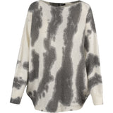 Printed Boat-Neck Tunic Length Sweater With Dropped Shoulder