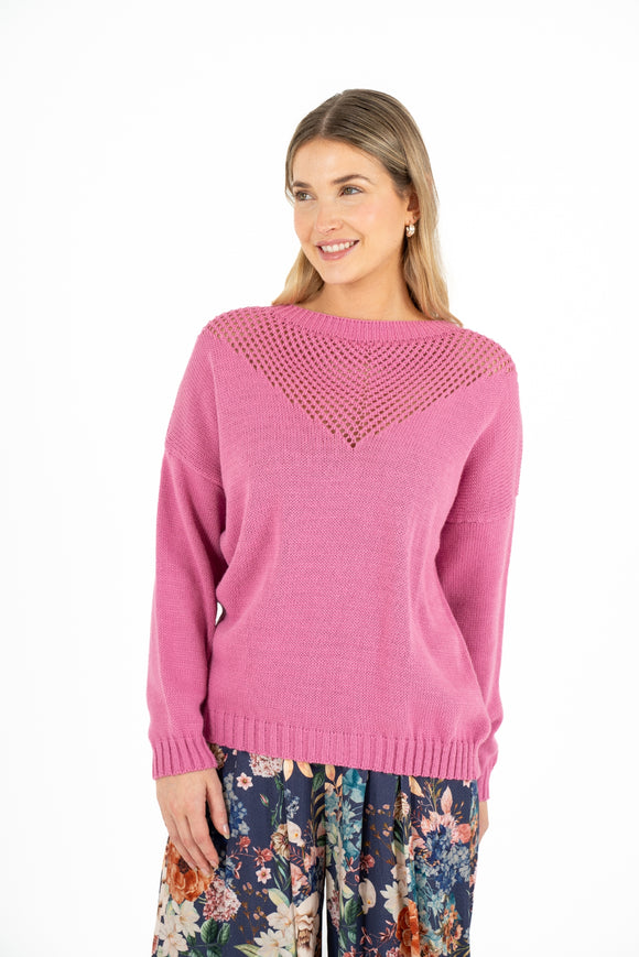 Boat-Neck Sweater With V-Shaped Pointelle Detailing