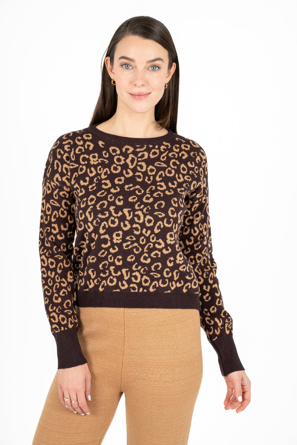 Leopardo Jacquard Crew-Neck Sweater With Long Sleeves