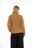 Cable-Knit Tunic Length Sweater With Turtle-Neck Collar