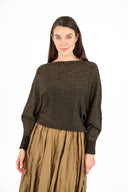 Knit Boat-Neck Long Sleeve Sweater With Bat-Sleeves