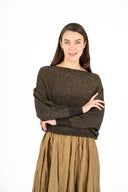 Knit Boat-Neck Long Sleeve Sweater With Bat-Sleeves