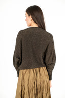 Knit Boat-Neck Long Sleeve Sweater With Bat-Sleeves