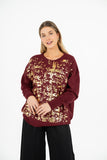 Crew-Neck Sweater With Set-In Long Sleeves And Gold Foil Detailing