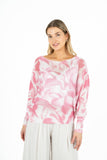 Long Bat-Sleeve Printed Boat-Neck Sweater