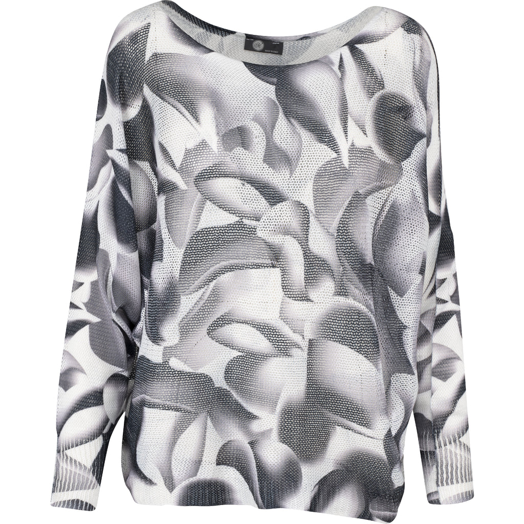 Long Bat-Sleeve Printed Boat-Neck Sweater