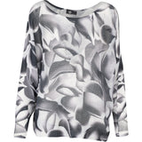 Long Bat-Sleeve Printed Boat-Neck Sweater