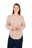 Knit Boat-Neck Sweater With Curved Hi/Low Hemline