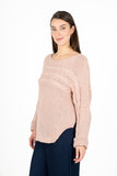 Knit Boat-Neck Sweater With Curved Hi/Low Hemline