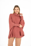 Turtle-Neck Tunic Length Sweater With Long Bat-Sleeves