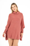 Turtle-Neck Tunic Length Sweater With Long Bat-Sleeves